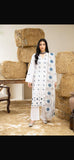 Ivory White & Blue Embroidered 3-Piece Elegant Suit