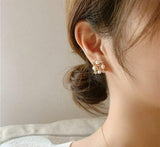 Gold Pearl Crystal Stud Earrings