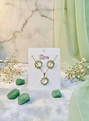 Mint Green Crystal Jewelry Set with Pendant & Stud Earrings