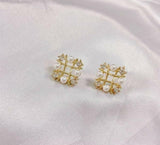 Gold Pearl Crystal Stud Earrings