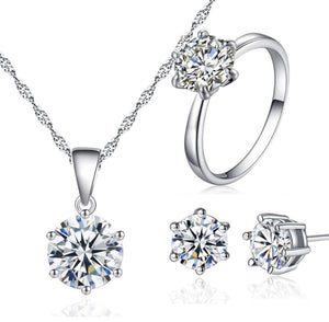 Luxury Solitaire Jewelry Set – Crystal Necklace, Ring & Stud Earrings Set for Women