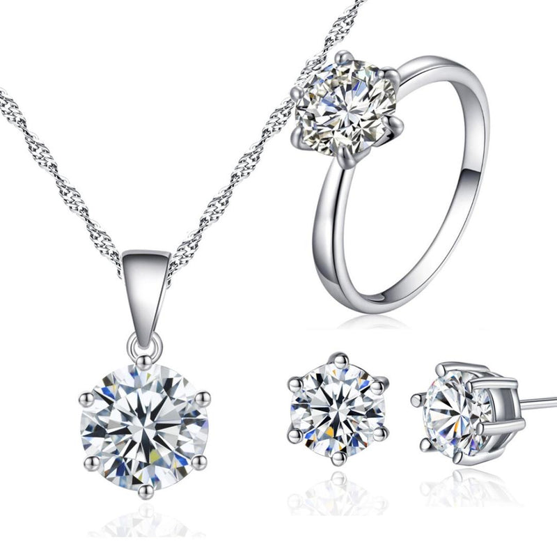 Luxury Solitaire Jewelry Set – Crystal Necklace, Ring & Stud Earrings Set for Women