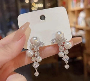 Elegant Pearl & Crystal Drop Earrings for Women
