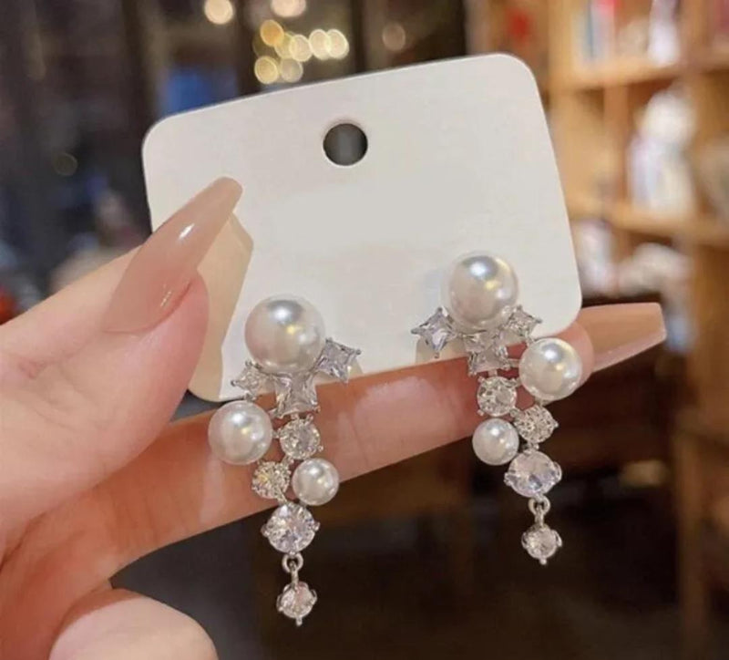 Elegant Pearl & Crystal Drop Earrings for Women