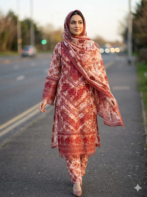 Rust Rose Printed Winter Suit