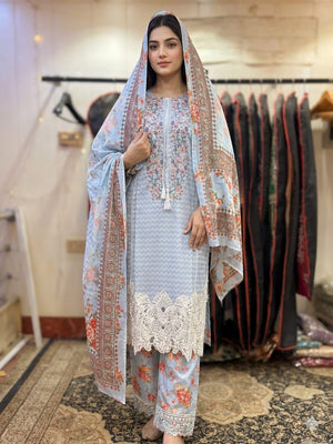Powder Blue Embroidered Lawn Suit