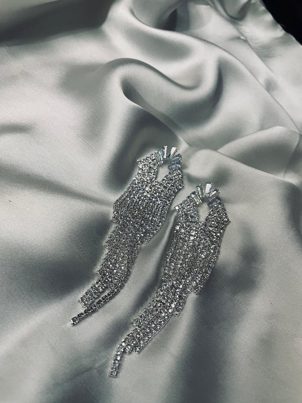 Silver Stardust Fringe Statement Earrings